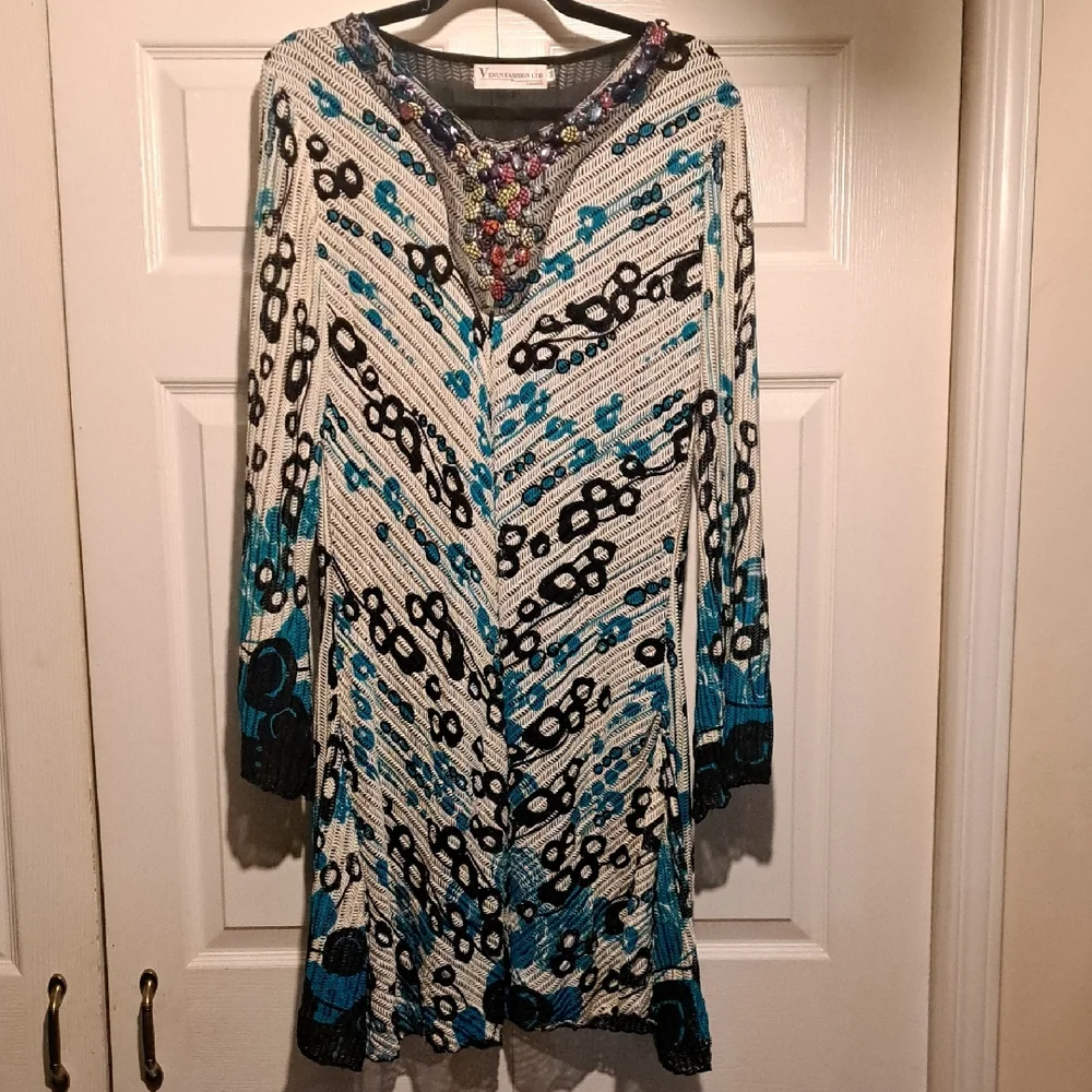 Vince Camuto Beaded Patterned Dress - Picture 1 of 7